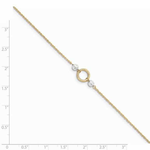 14k Two-Tone Gold Ropa Chain, Circle and Bead Anklet, 9-10 Inch - Picture 2 of 4